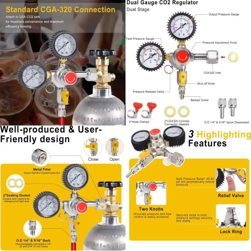 Dual Gauge CO2 Tank Regulator  - đánh giá và giá Co2 Regulator Dual Stage