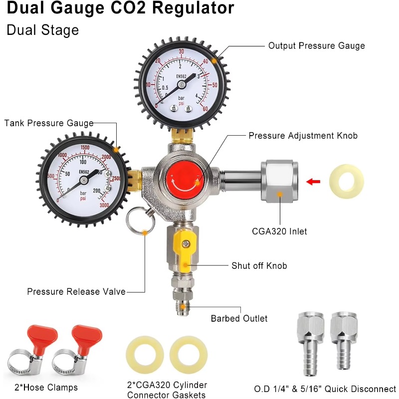 Dual Gauge CO2 Tank Regulator  - đánh giá và giá Co2 Regulator Dual Stage