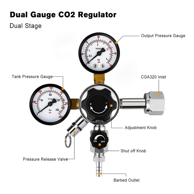 Hai Đồng Hồ Đo CO2 Dự Thảo Bia - đánh giá và giá Co2 Regulator Dual Stage